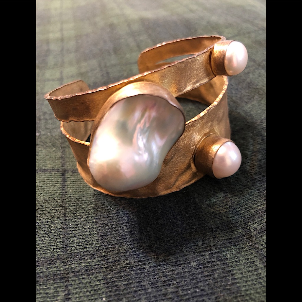 Pearl Cuff Bracelet 18k Gold Over Sterling Silver